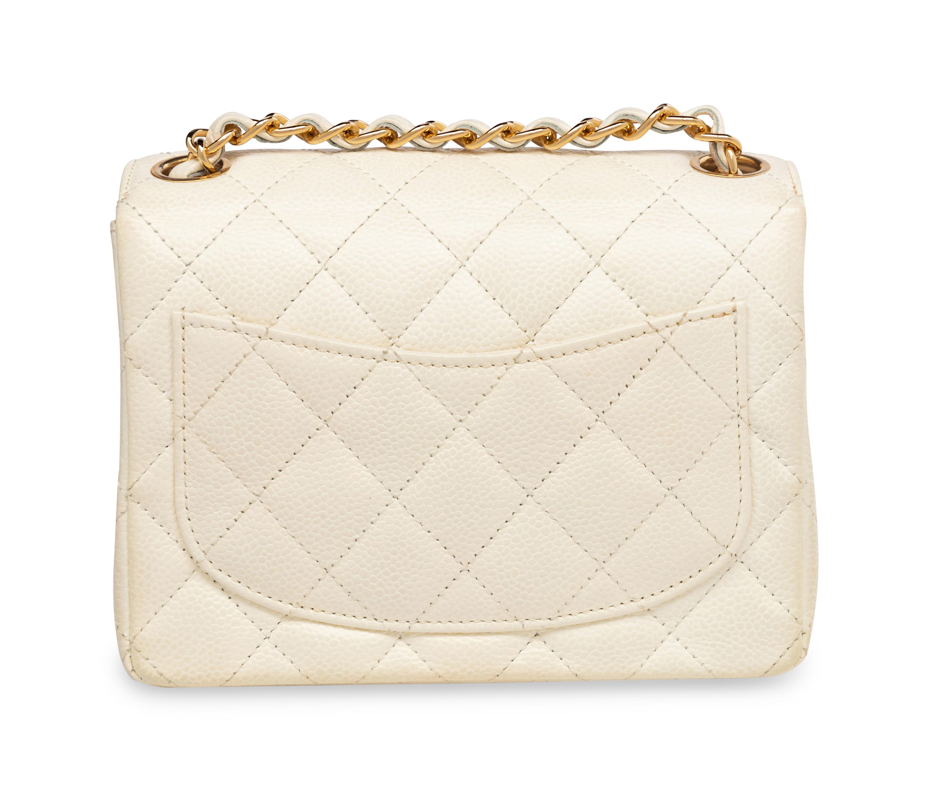 Chanel Mini Flap Bag in White Caviar Leather