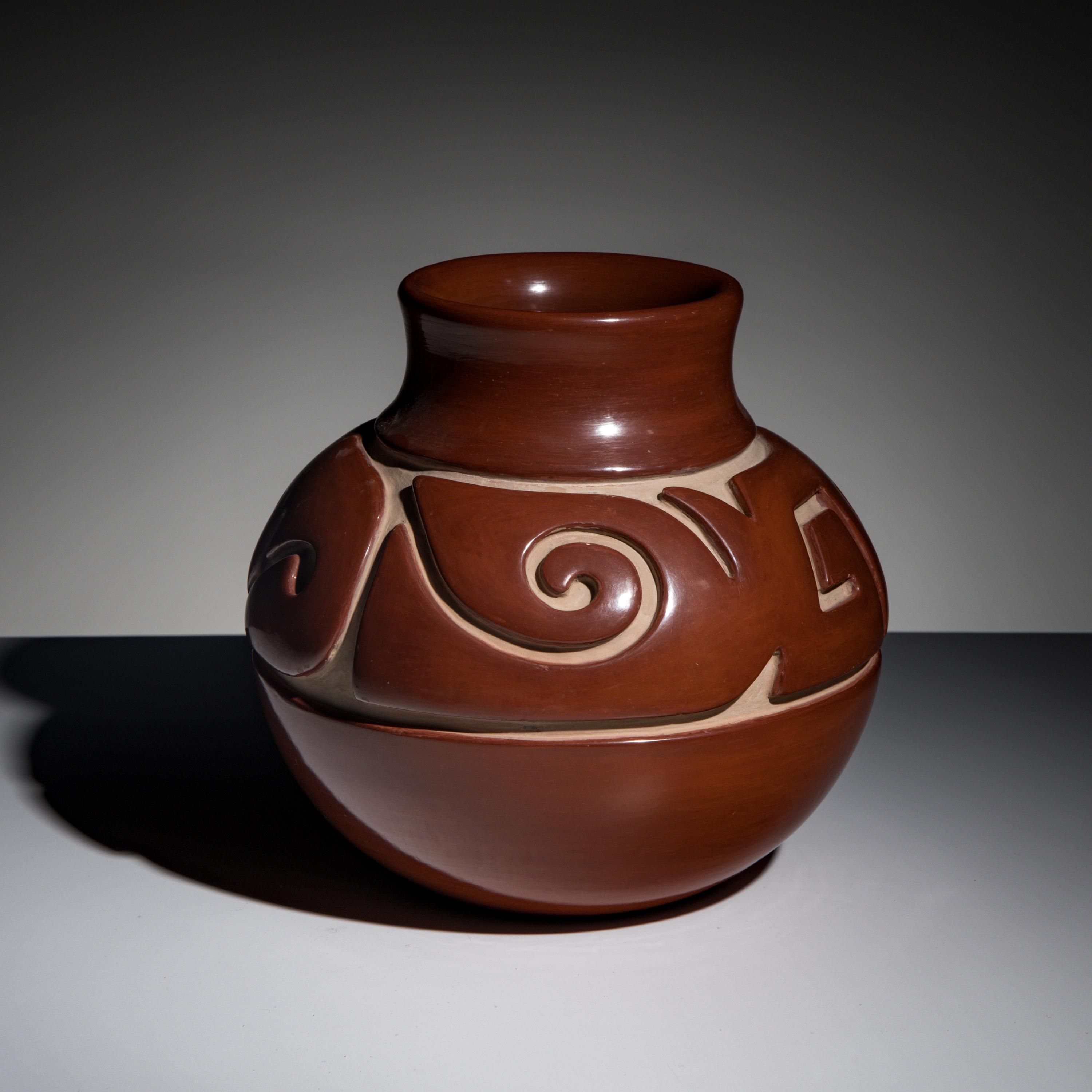 Jennie Trammel (Santa Clara, 1929-2010) — Carved Redware Pottery Jar