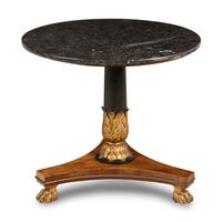 A Regency Style Parcel-Gilt Walnut and Marble Top Center Table
