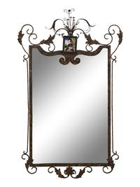 A Whimsical Patinated and Parcel Gilt Metal Framed Mirror