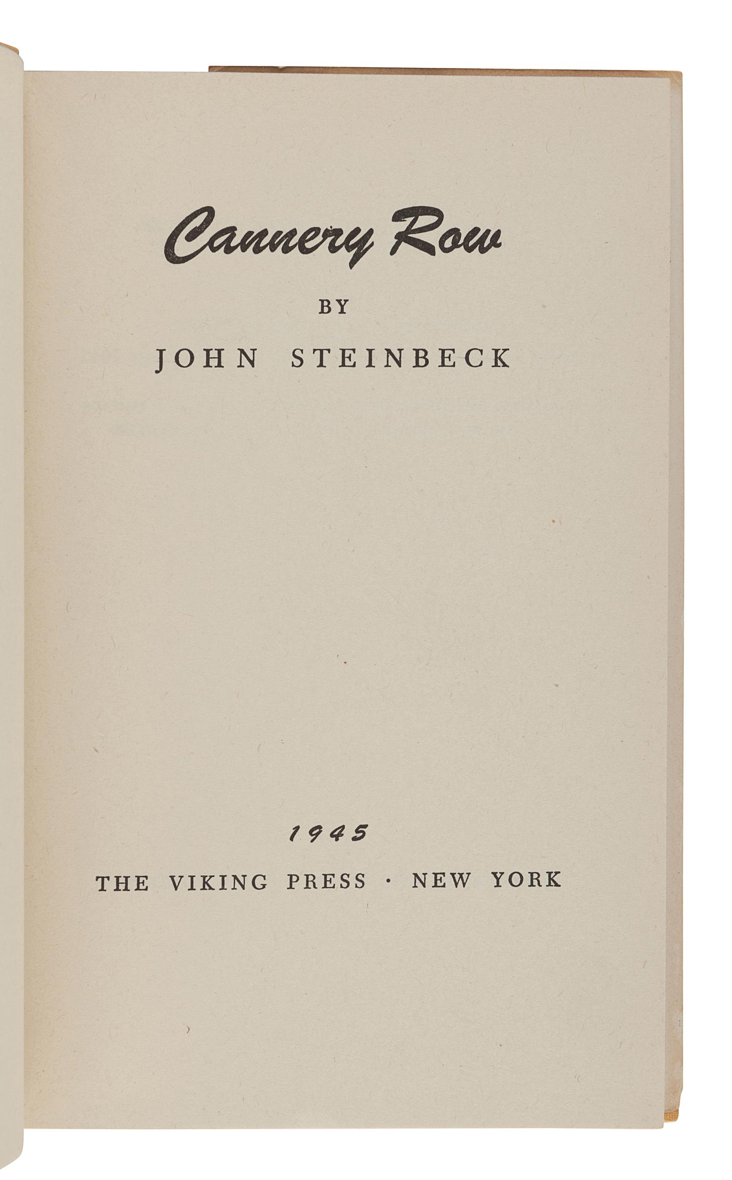 STEINBECK, John (1902-1968). Cannery Row. New York: Viking Press, 1945.