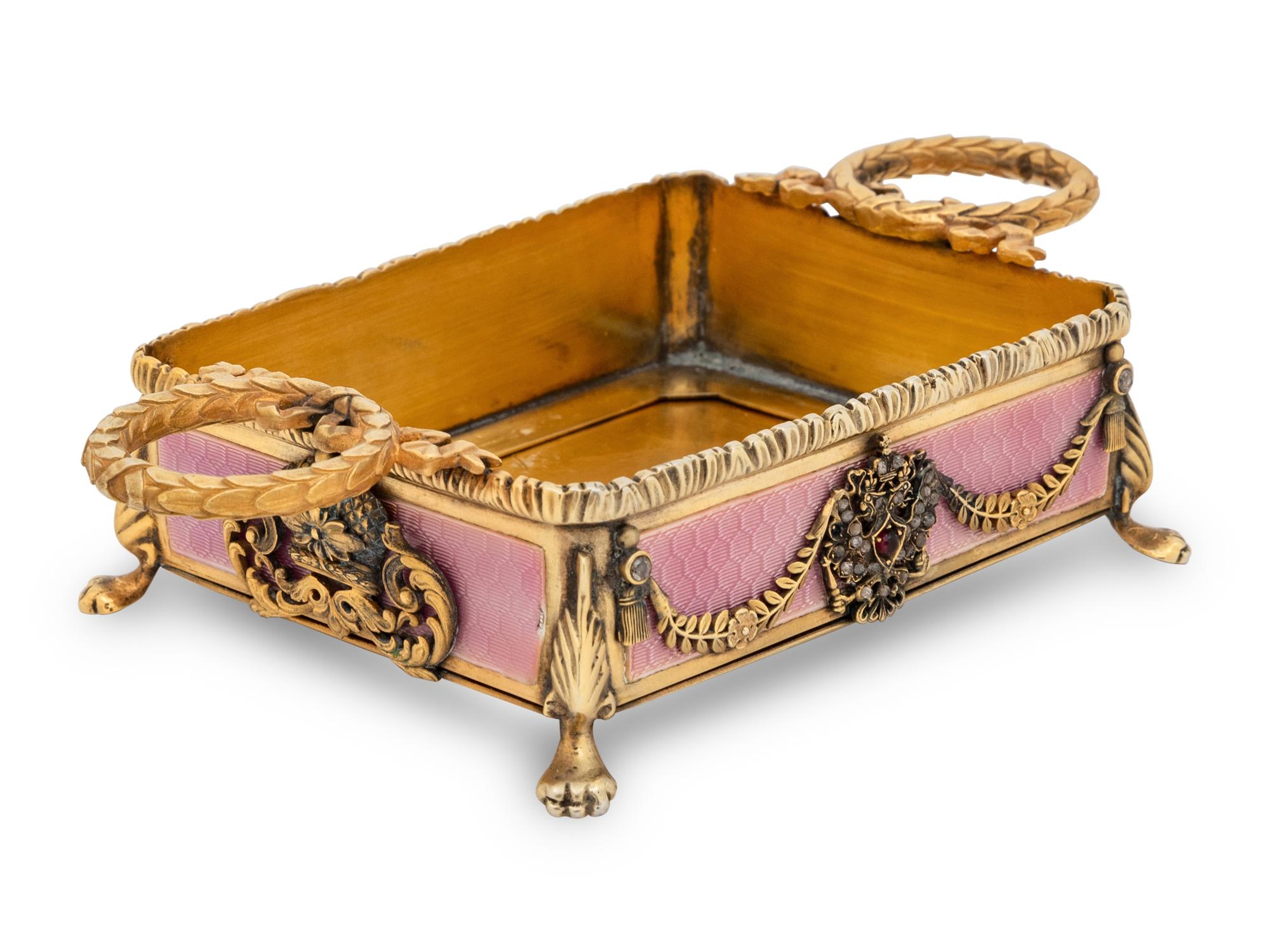A Russian Jewel Mounted, Silver-Gilt and Guilloché Enamel Decorated Candy Dish