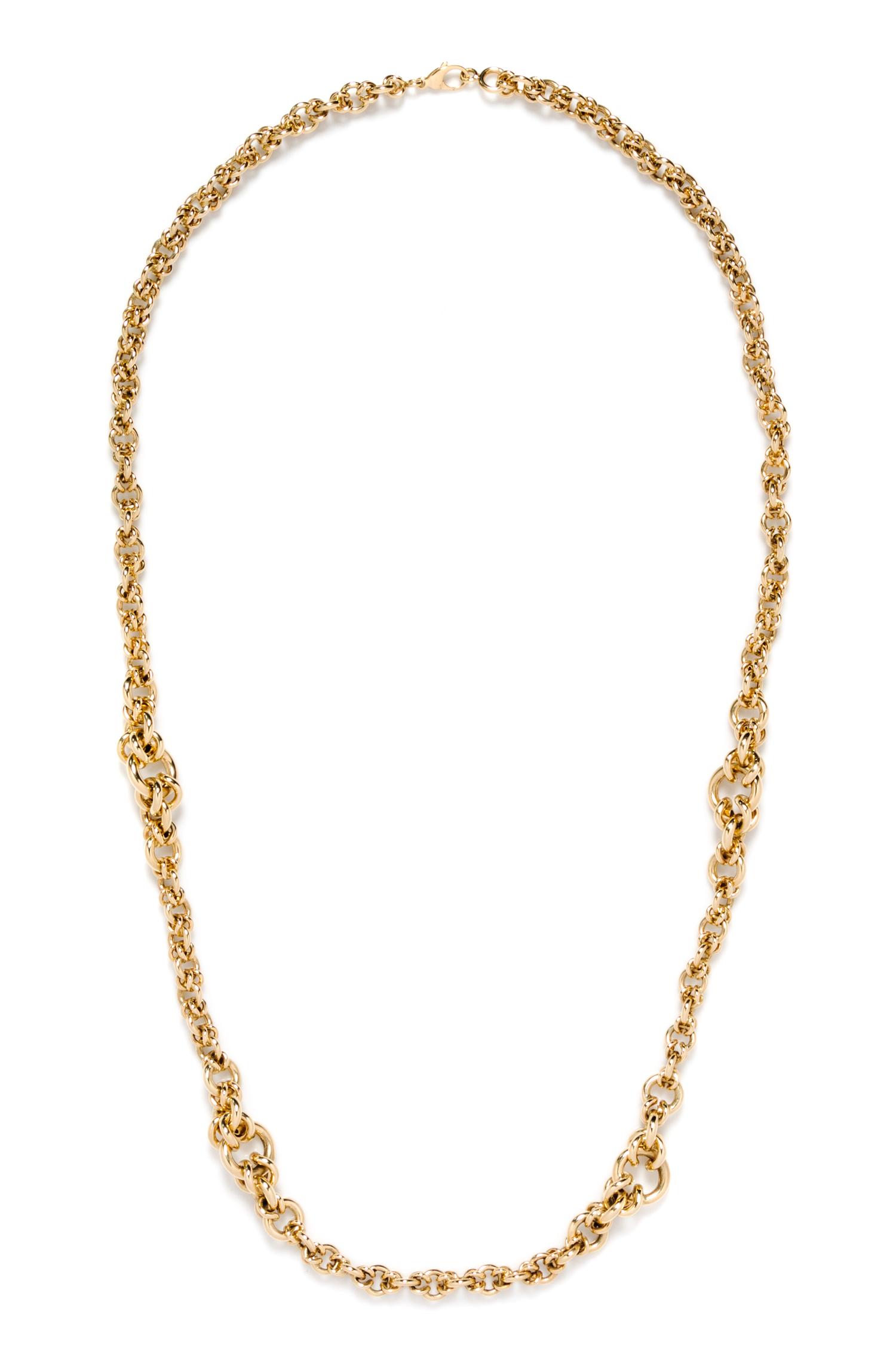 A 14 Karat Yellow Gold Fancy Link Chain Necklace. 59.50 dwts.