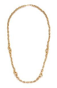 A 14 Karat Yellow Gold Fancy Link Chain Necklace. 59.50 dwts.