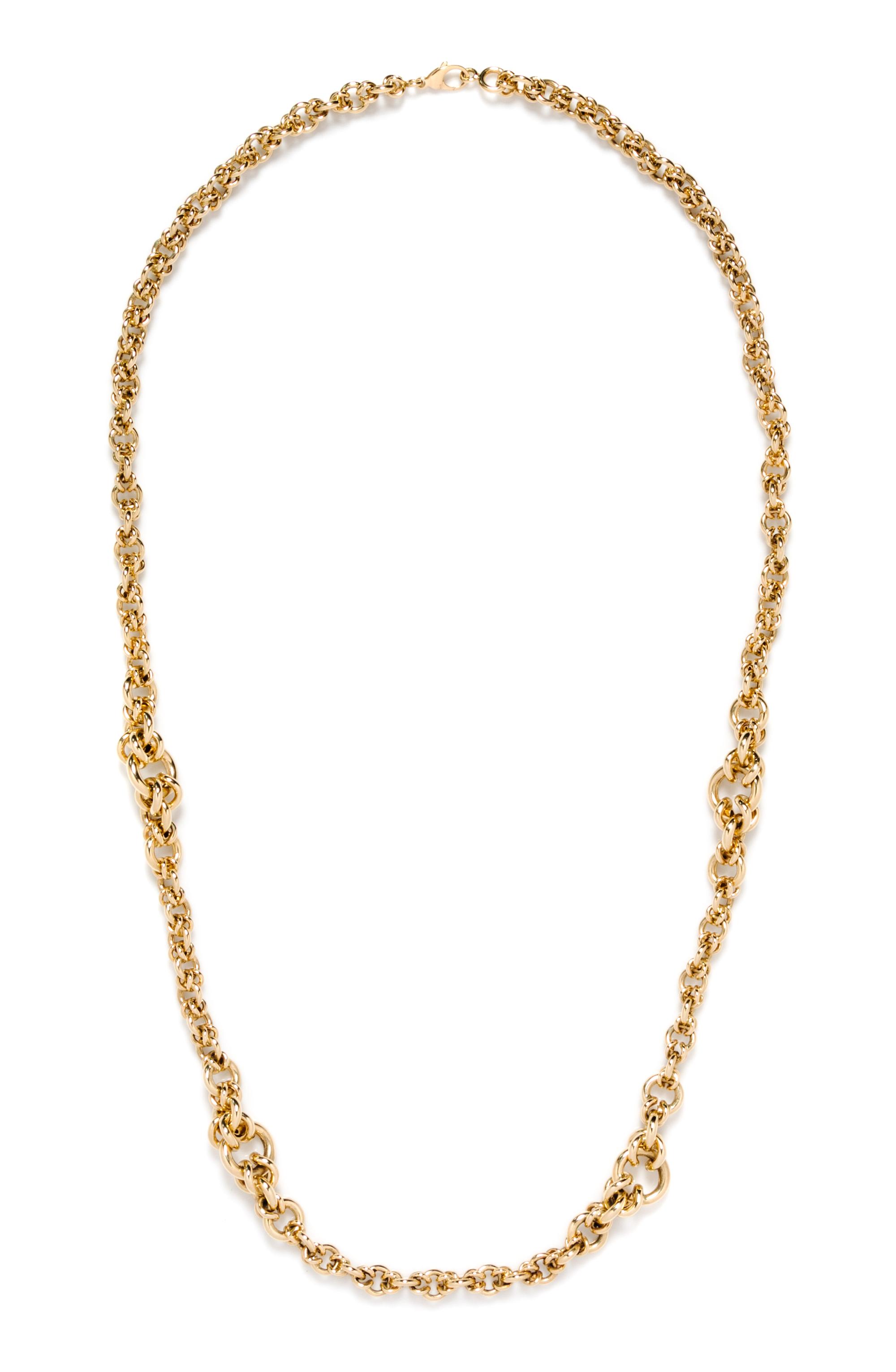 A 14 Karat Yellow Gold Fancy Link Chain Necklace. 59.50 dwts.