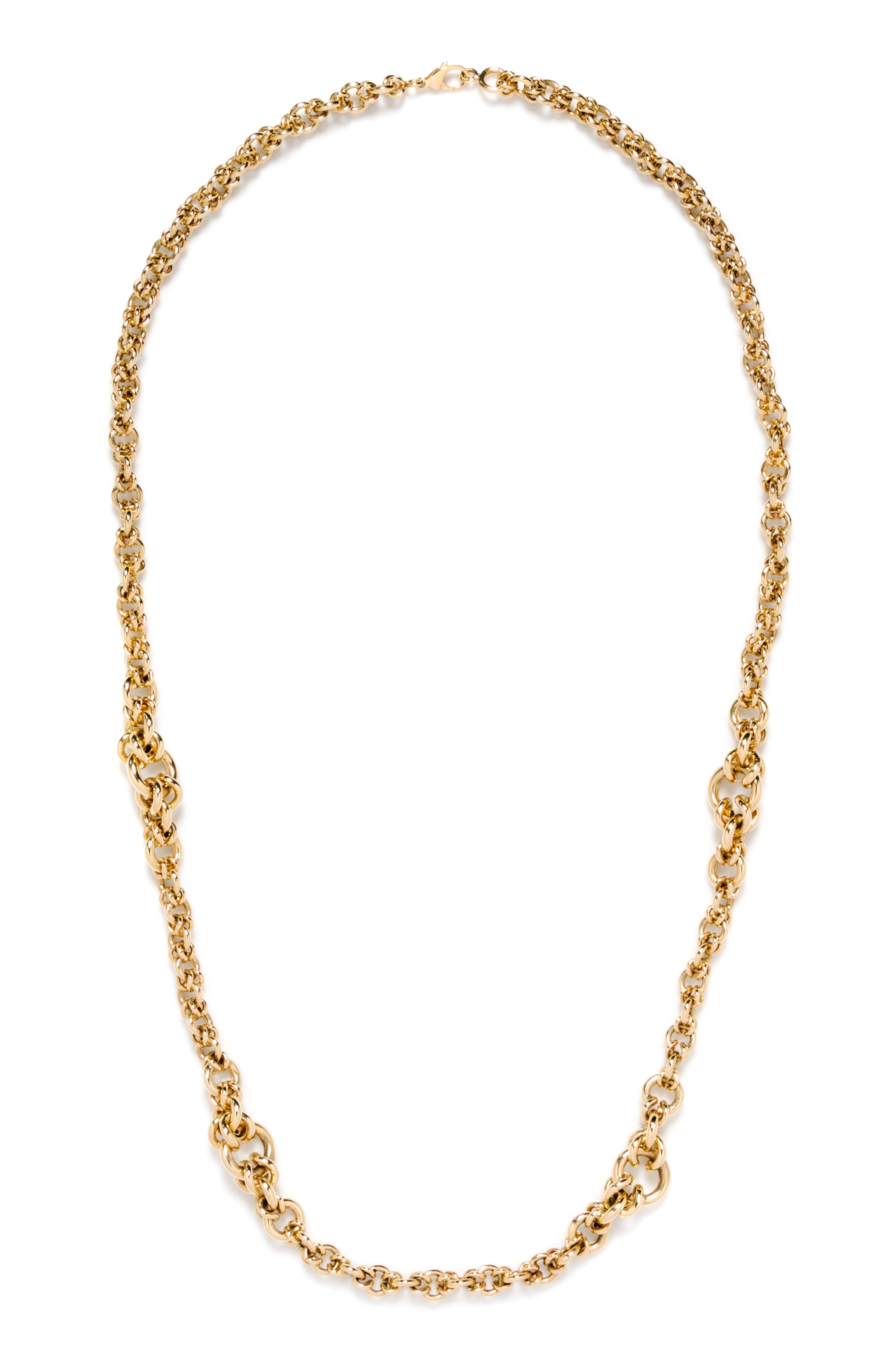 A 14 Karat Yellow Gold Fancy Link Chain Necklace. 59.50 dwts.