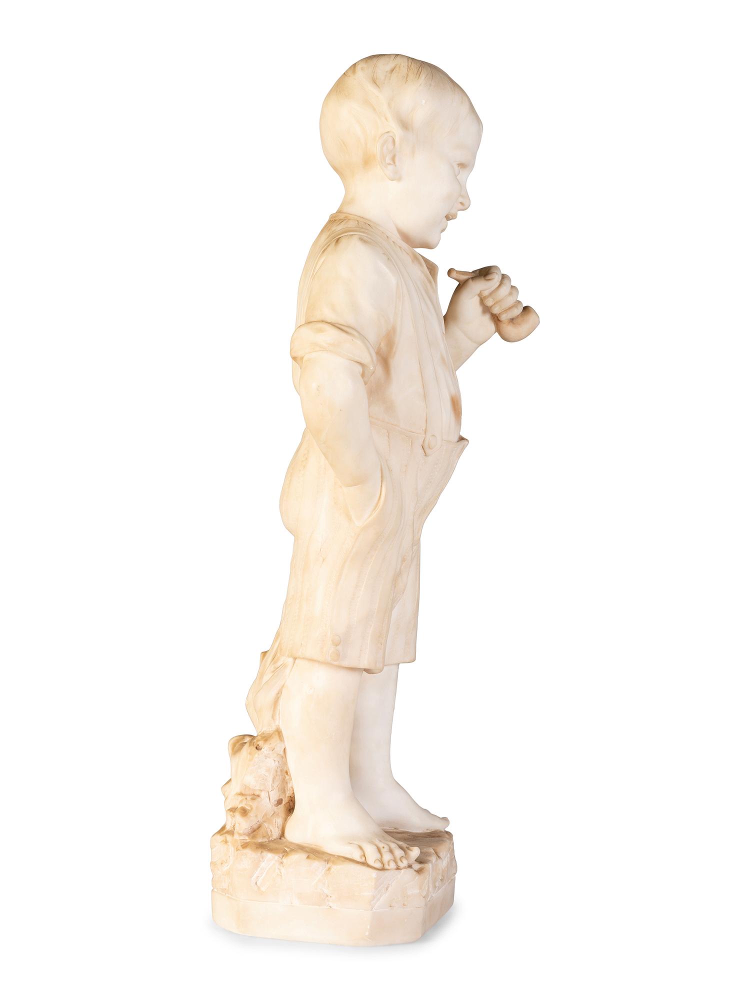An Italian Carved Marble Figure of a Boy with Pipe
