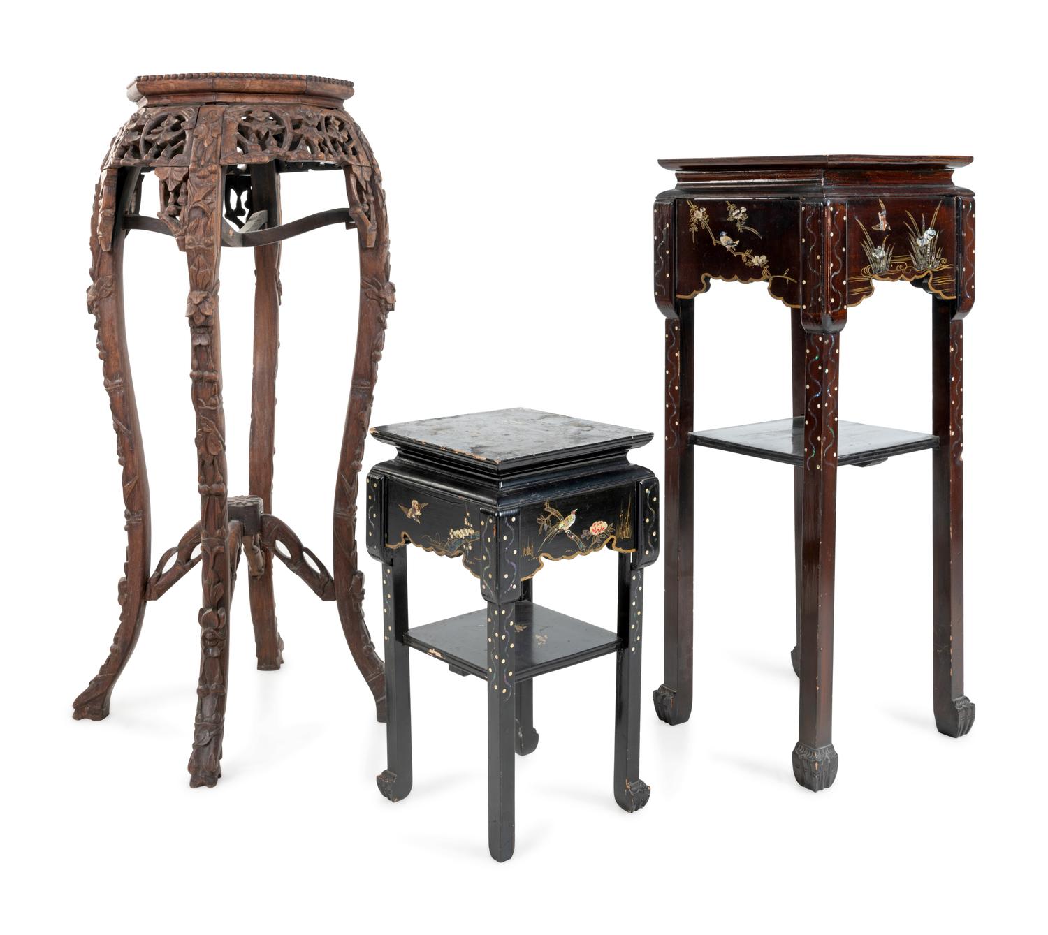 Three Chinese Wood Side Tables