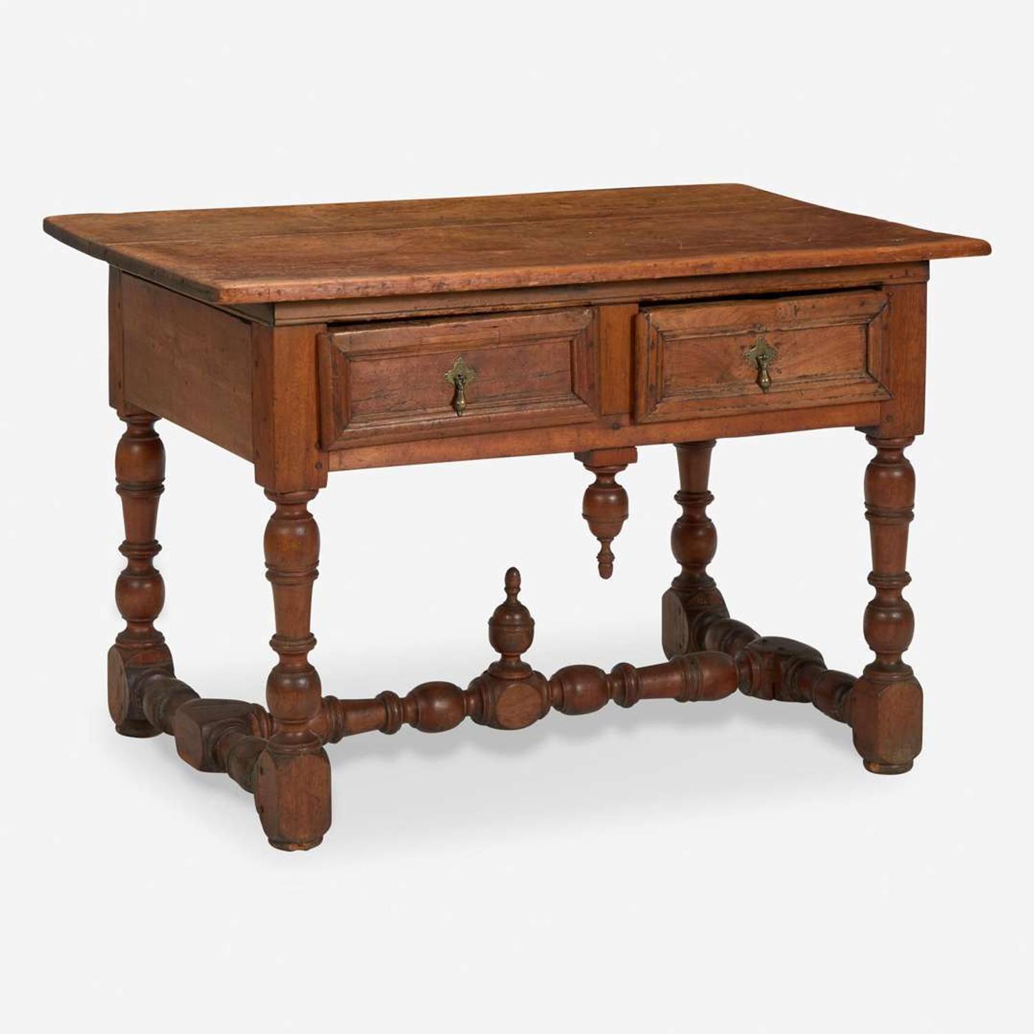 A William & Mary carved and turned walnut stretcher table Upper Mississippi River Valley, second half 18th century