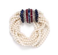 A Retro Platinum, Sapphire, Ruby, Diamond and Cultured Pearl Multi Strand Bracelet, 43.40 dwts.