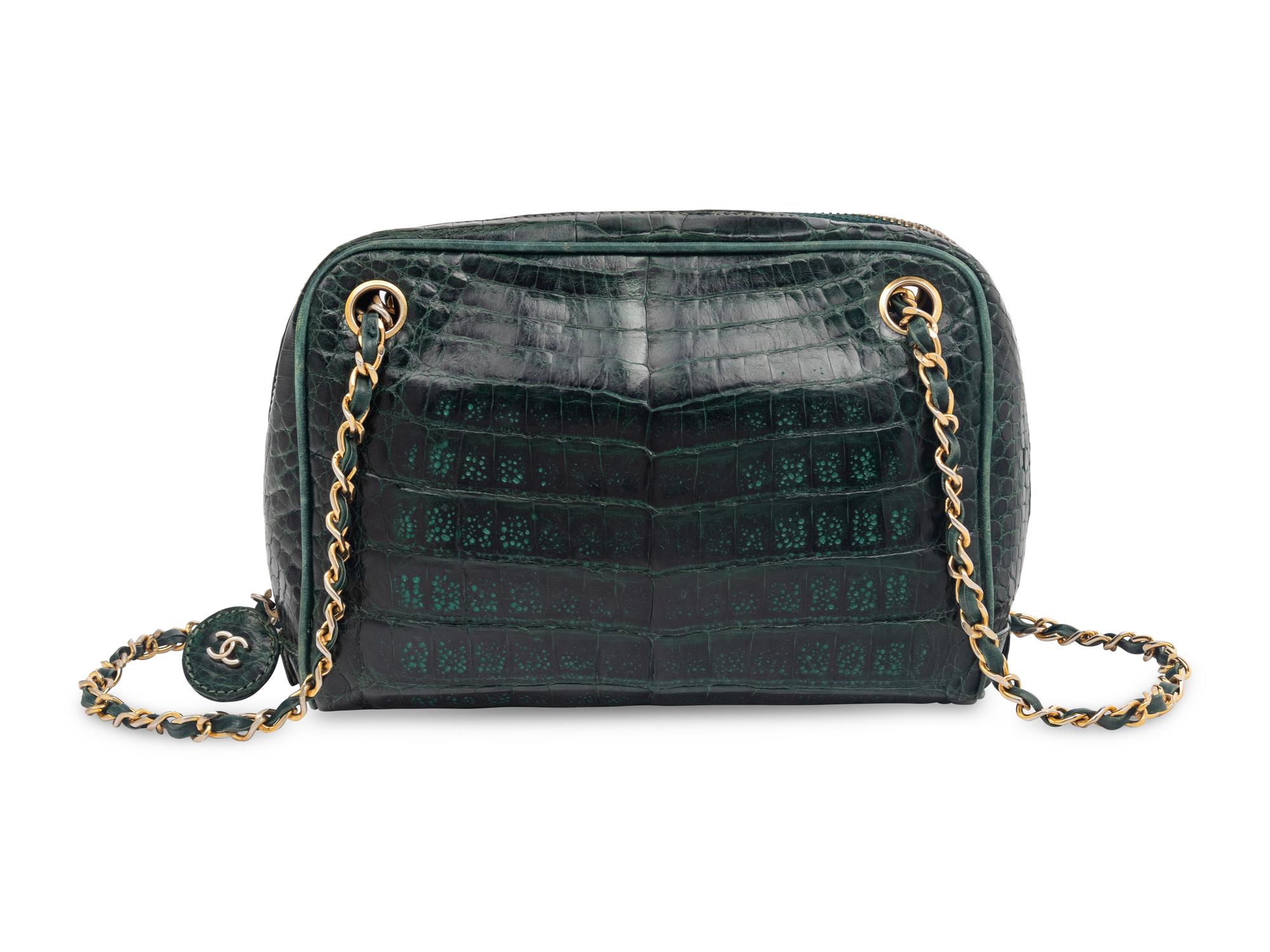 Chanel Green Crocodile Camera Bag, 1980's