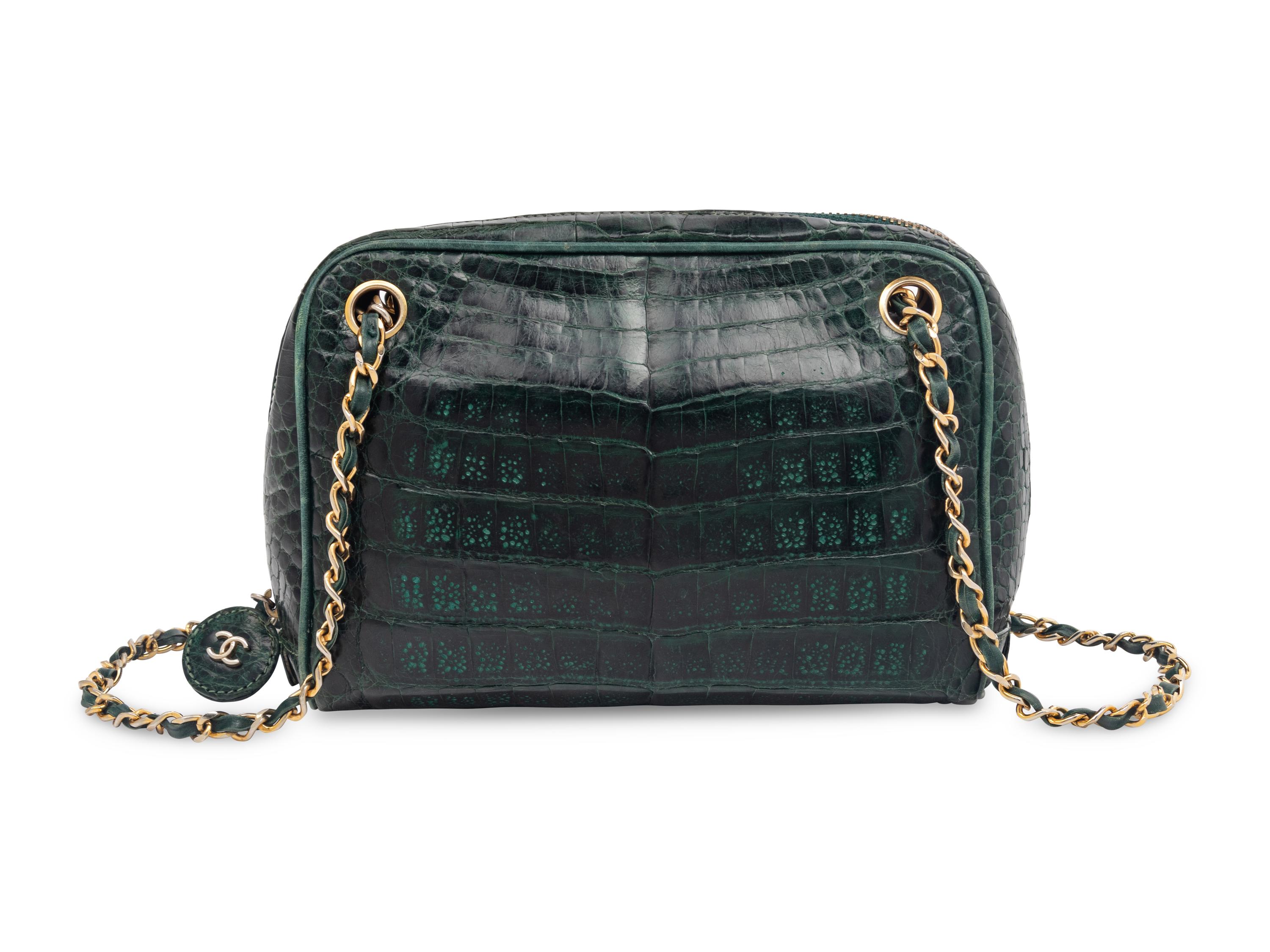 Chanel Green Crocodile Camera Bag, 1980's