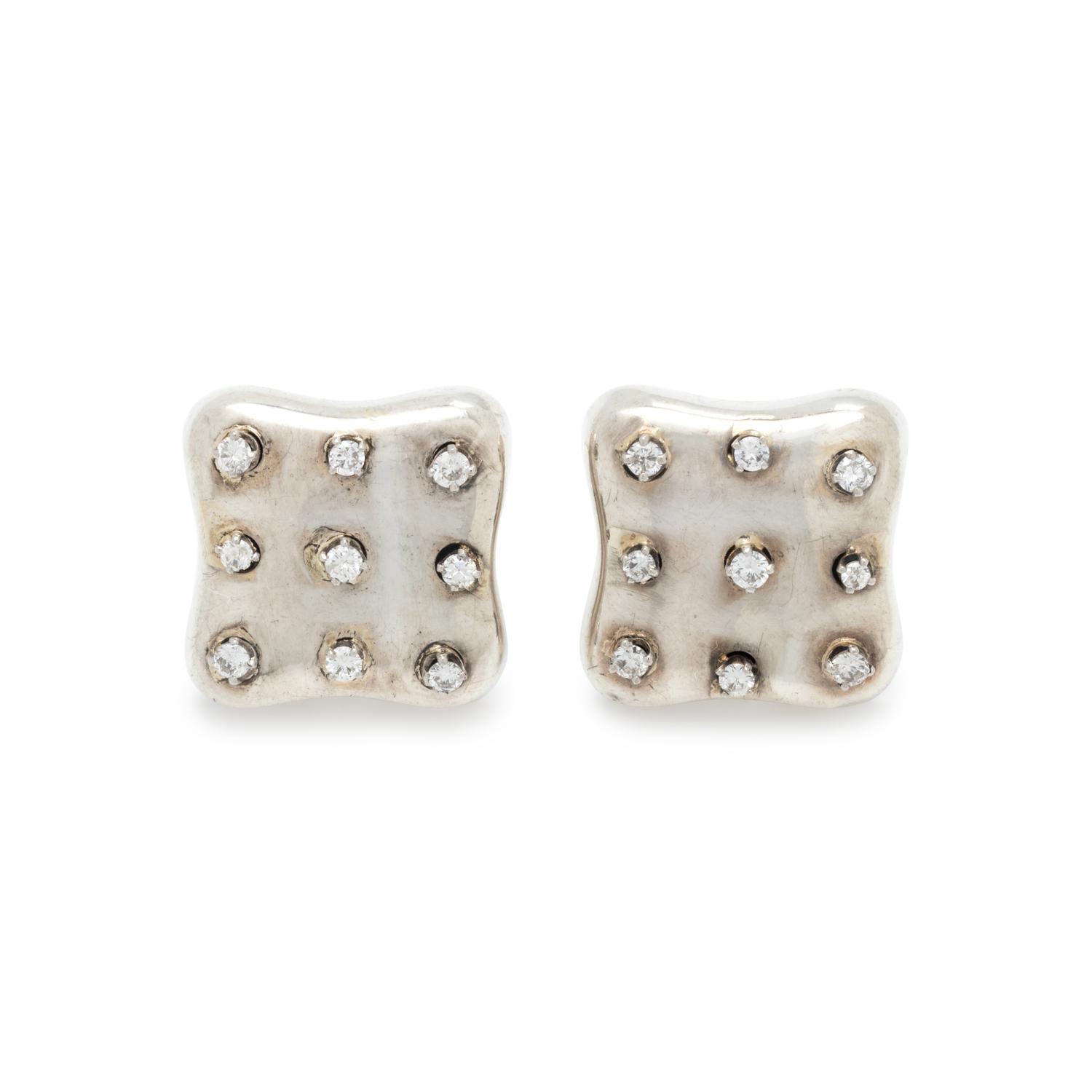 ANGELA CUMMINGS, STERLING SILVER AND DIAMOND EARCLIPS