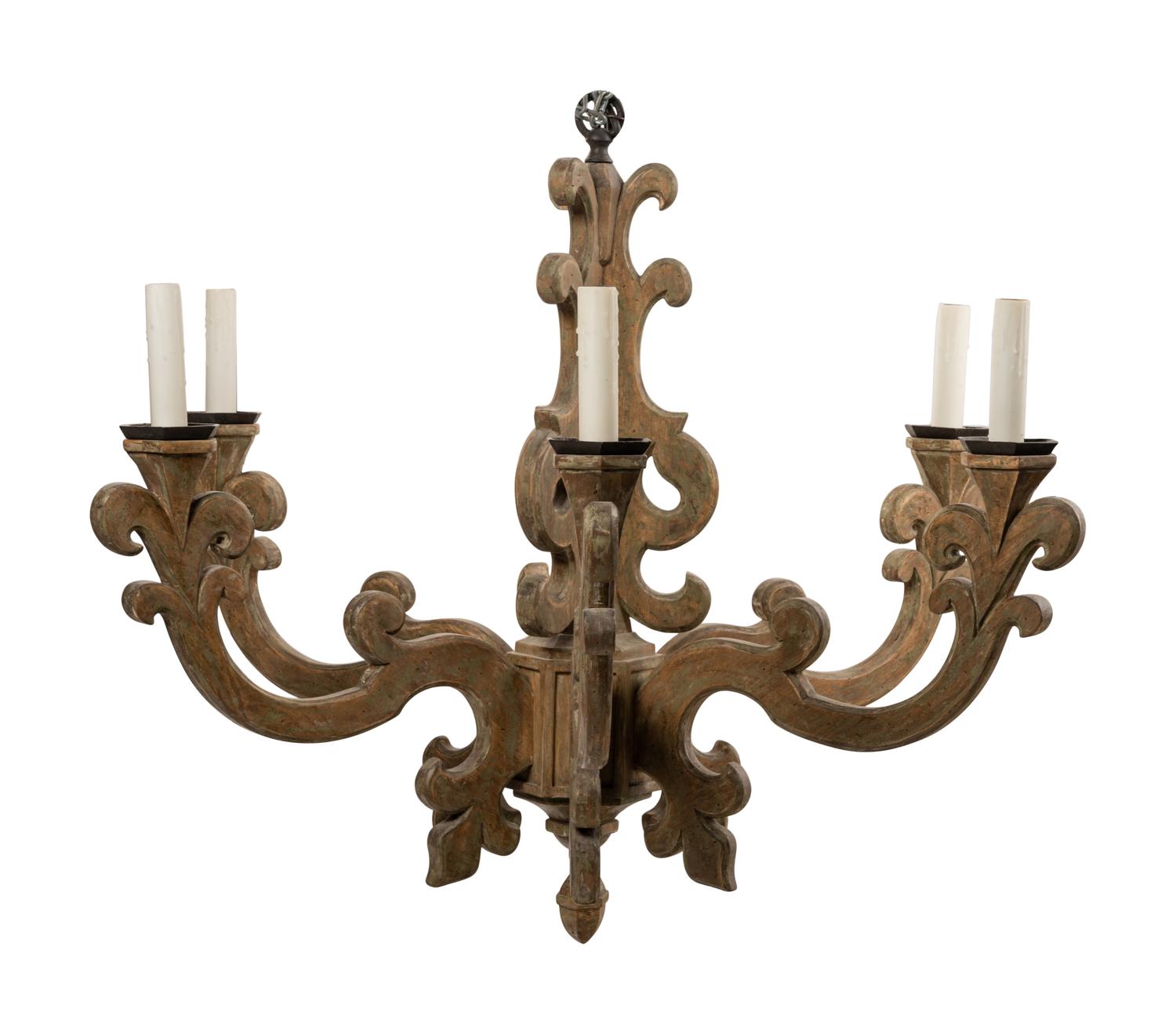 A Baroque Style Carved and Painted Six-Light Chandelier