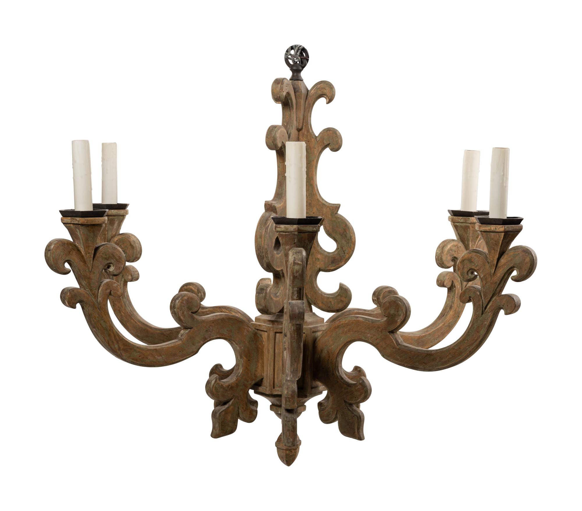 A Baroque Style Carved and Painted Six-Light Chandelier