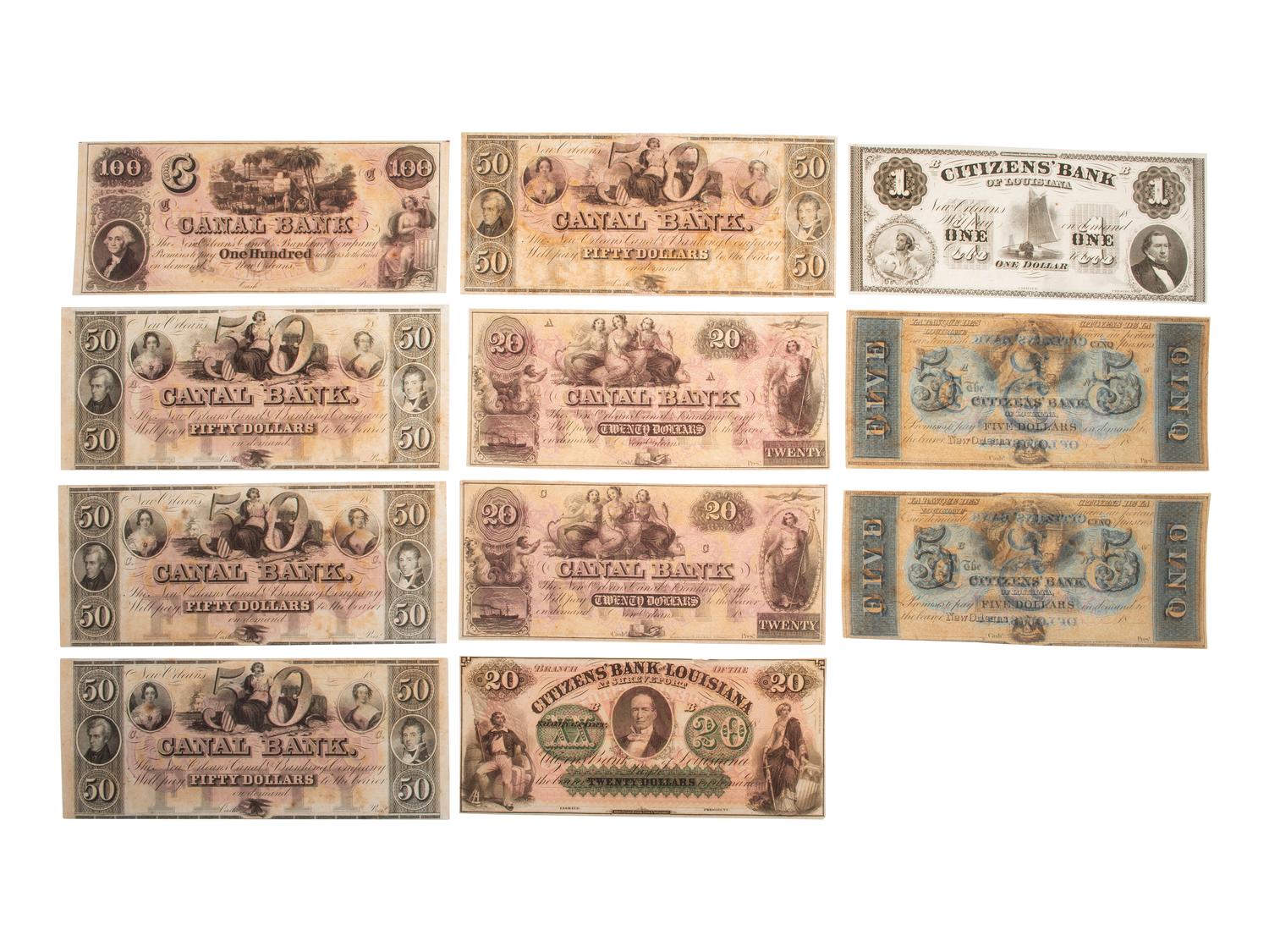 [CONFEDERATE - CURRENCY]. A variety of Louisiana notes, including: