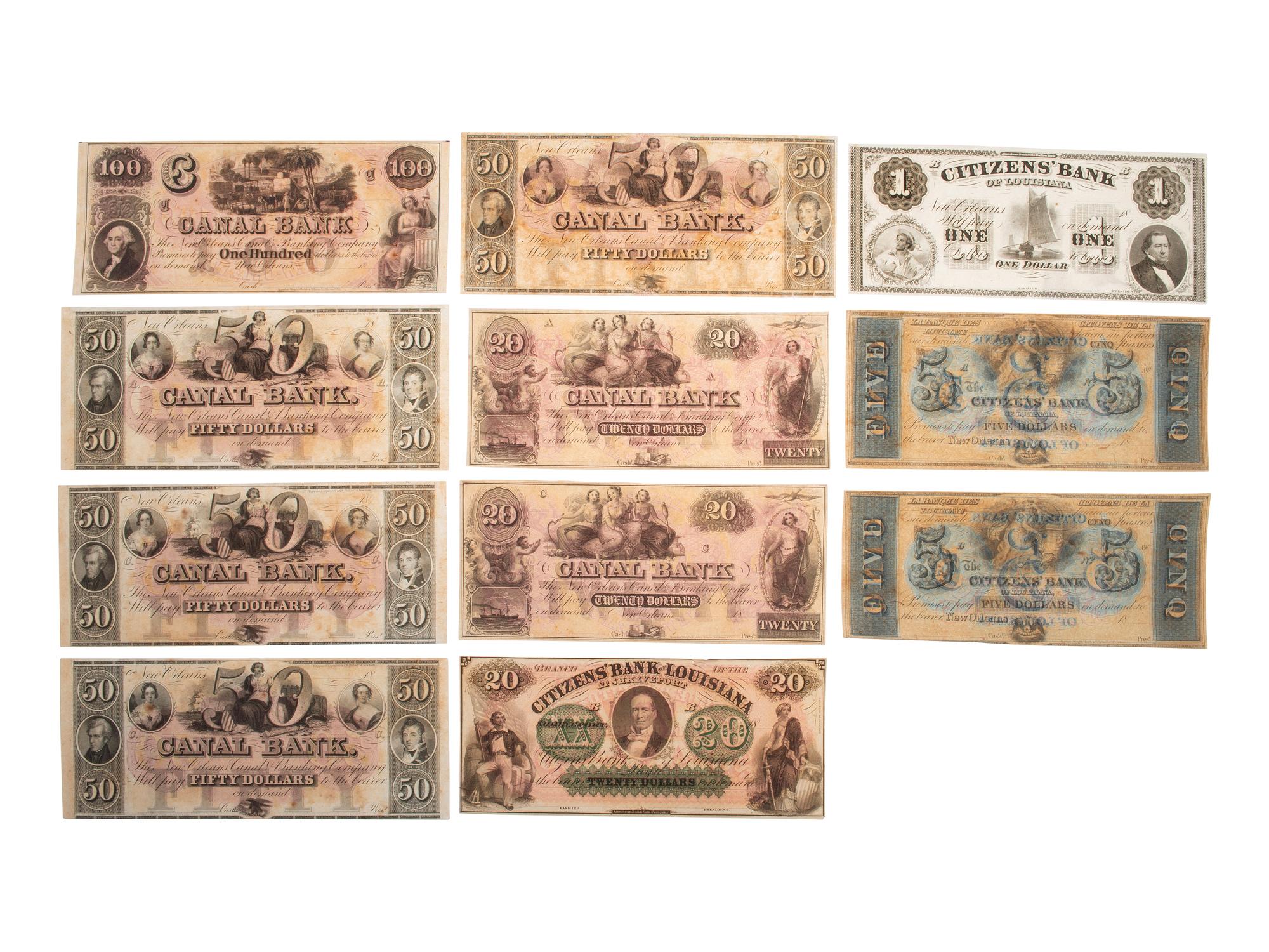 [CONFEDERATE - CURRENCY]. A variety of Louisiana notes, including: