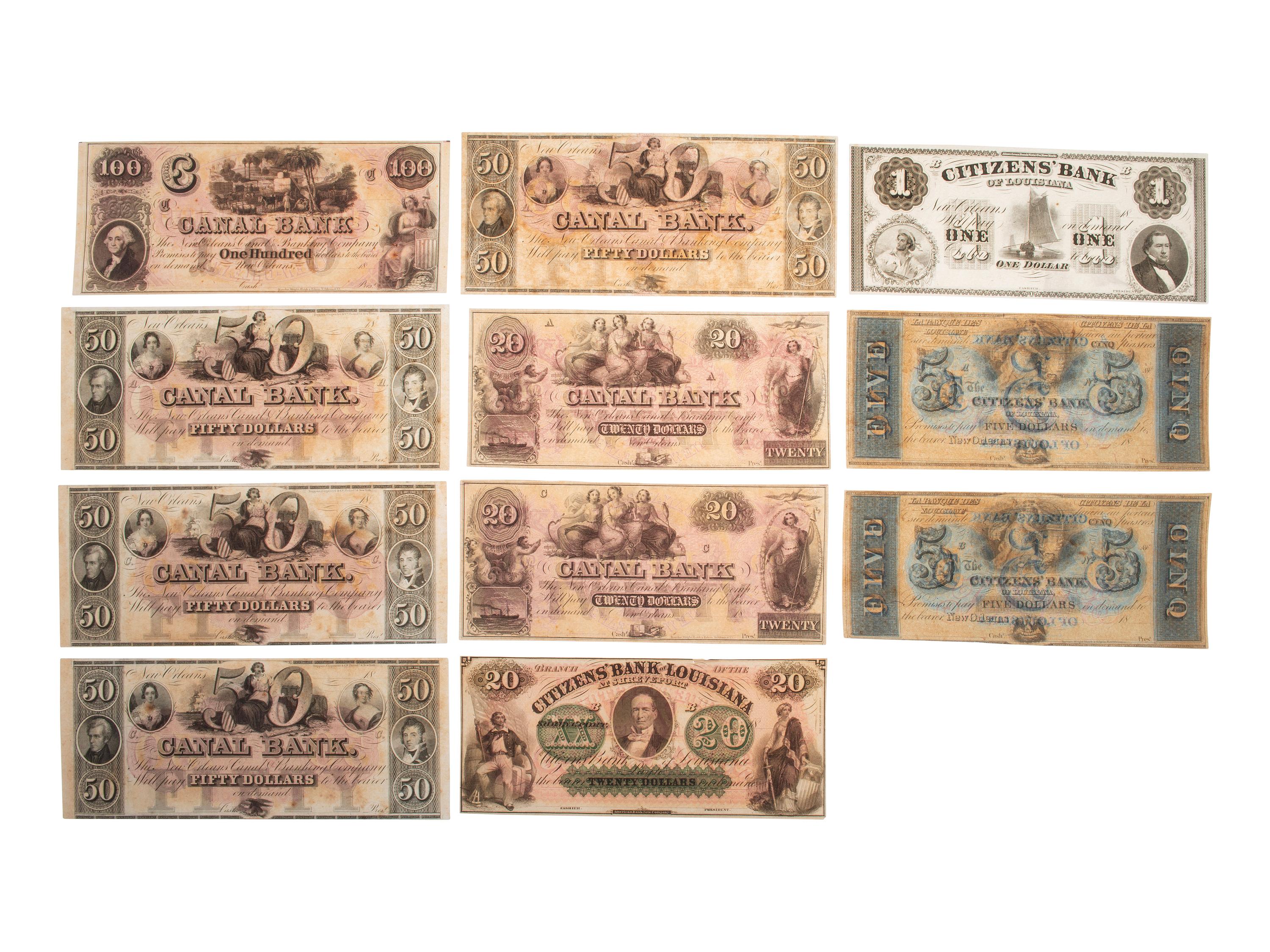 [CONFEDERATE - CURRENCY]. A variety of Louisiana notes, including: