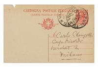 PUCCINI, Giacomo (1858-1924). Autograph note signed ("G. Puccini"), in Italian, to Carlo Clausetti. N.p., 23 December 1917.