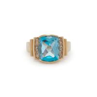 YELLOW GOLD, BLUE TOPAZ, AND DIAMOND RING