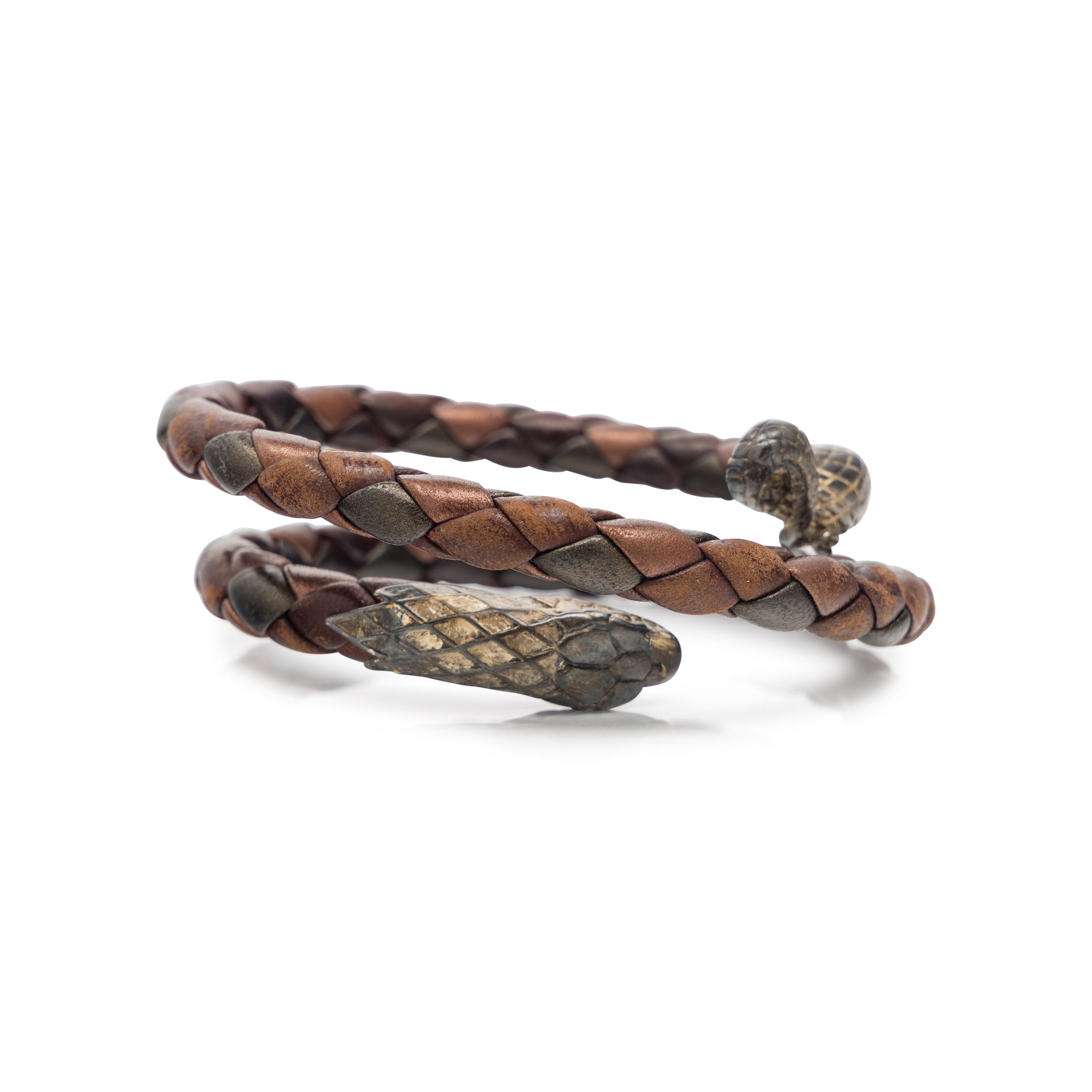 Bottega Veneta, Woven Leather & Sterling Snake Bracelet