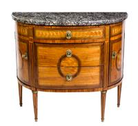 A Louis XVI Gilt Bronze Mounted Parquetry Commode Height 33 x width 38 x depth 17 inches. — 18TH CENTURY