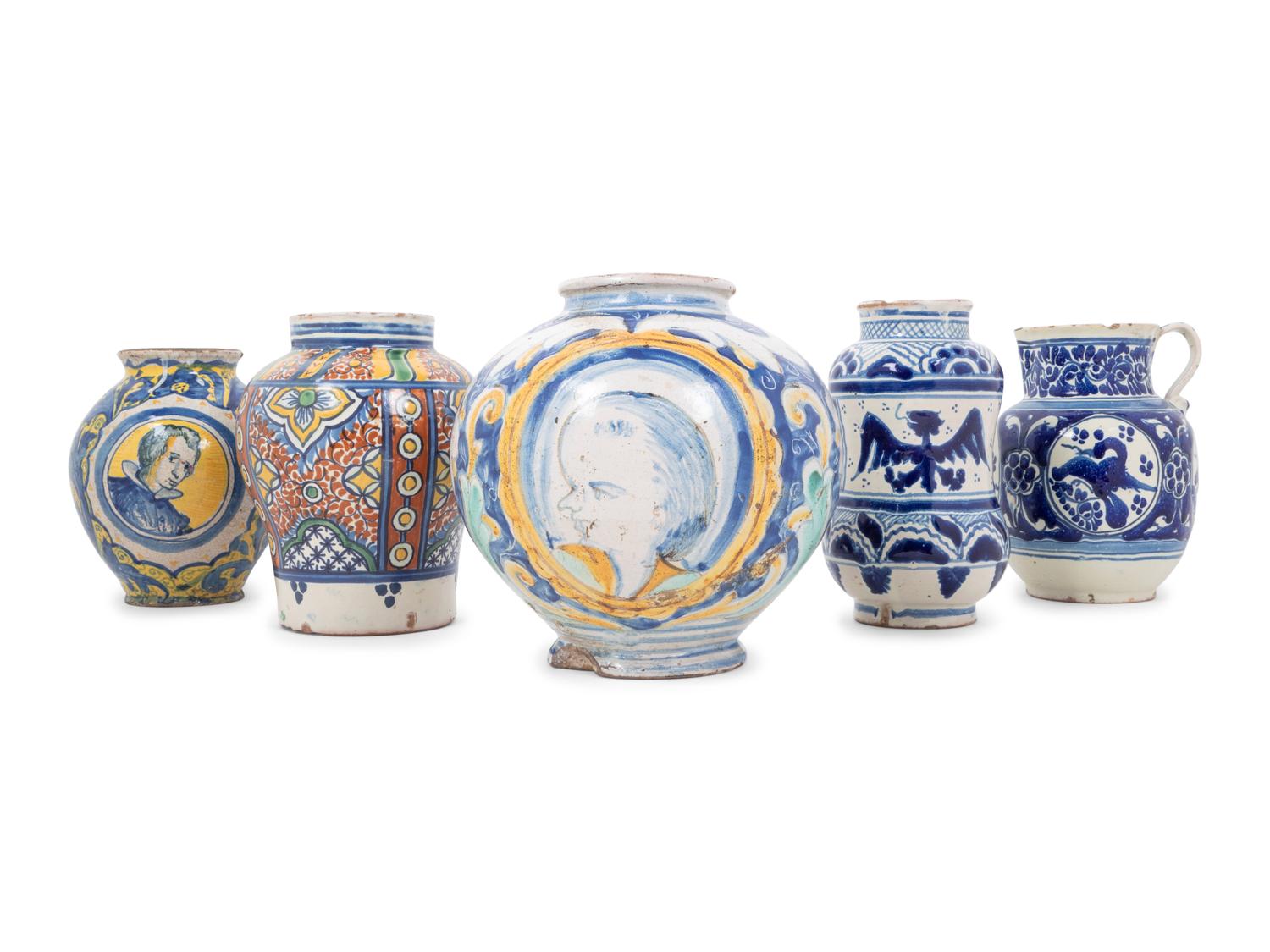 Five Continental Faience Articles