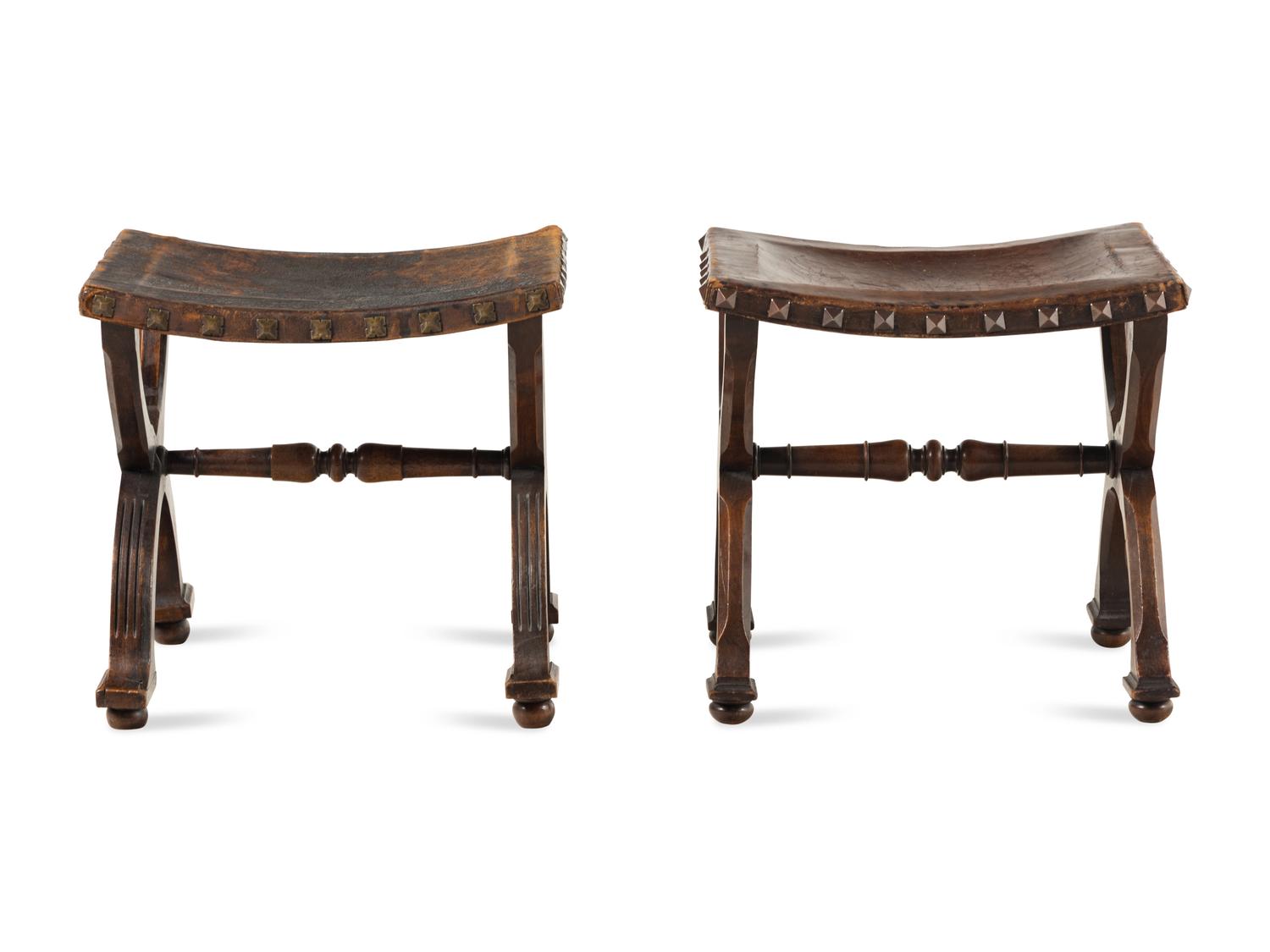 A Pair of Spanish Leather Stools