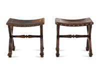 A Pair of Spanish Leather Stools