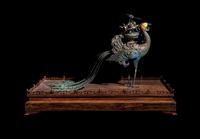 A Large Chinese Hardstone Embellished Silver Filigree Figure of a Phoenix