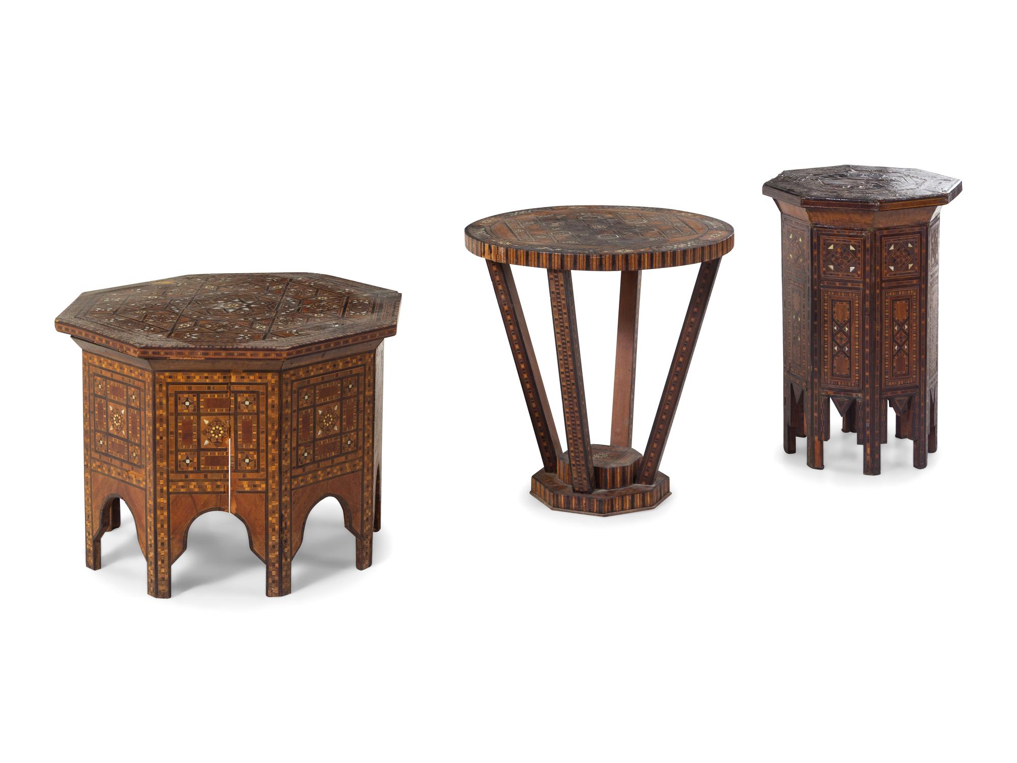 Three Syrian Mother-of-Pearl Inlaid Side Tables