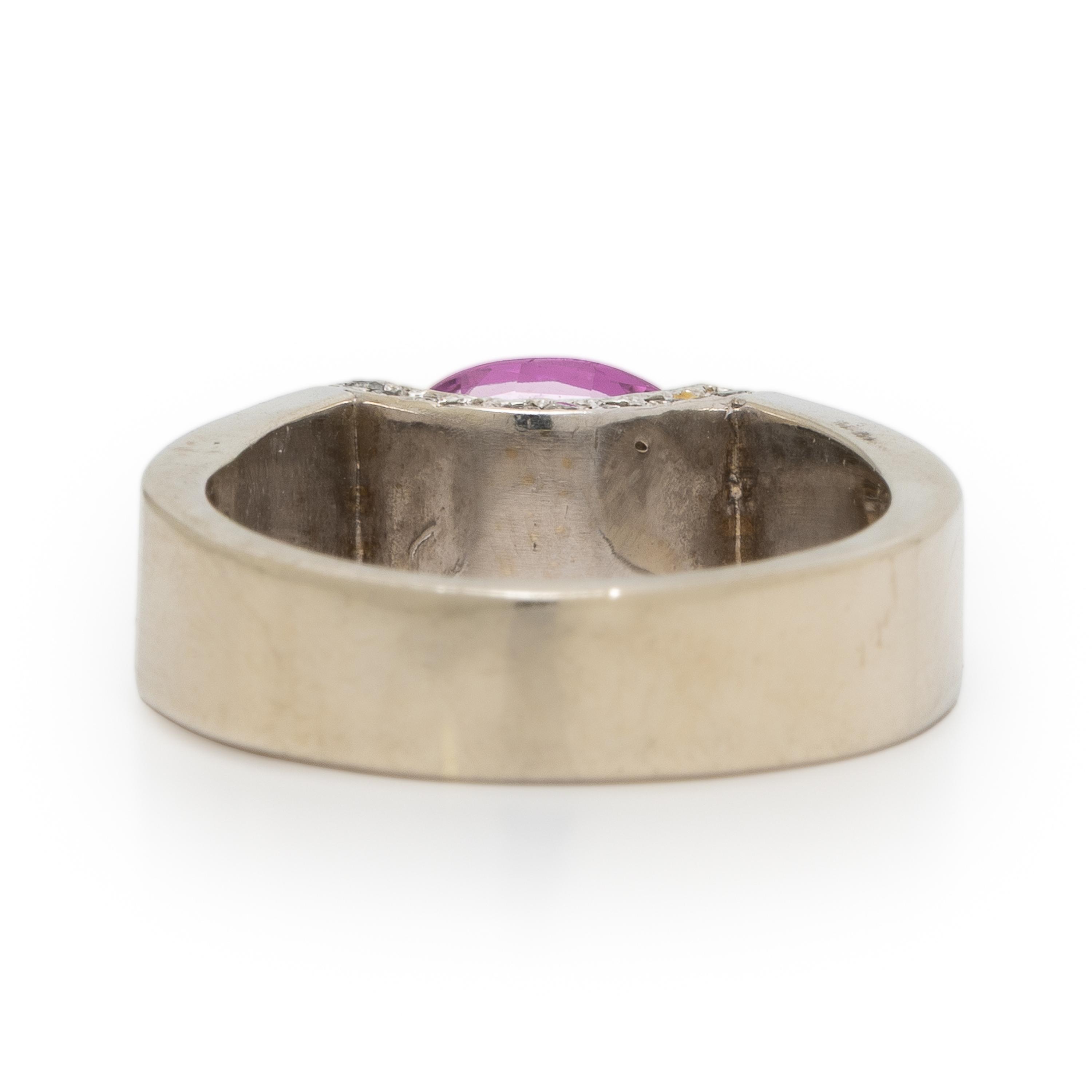 Pink Sapphire, Diamond, and White Gold Ring