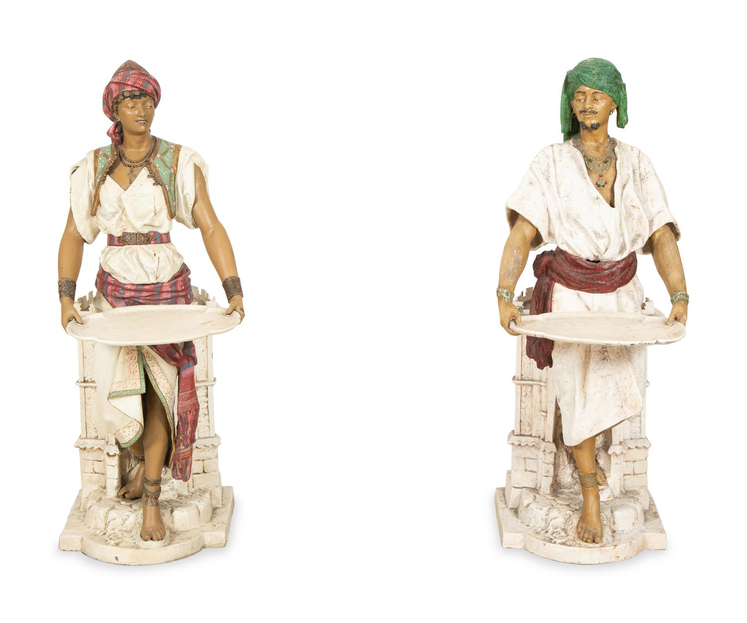 Pair of Orientalist Figures Holding Trays