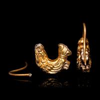A Pair of Chinese Gold 'Capricorn' Earrings, Erhuan, Liao Dynasty 遼 摩羯形金耳環一對