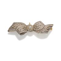 ANTIQUE, SILVER-TOPPED GOLD AND DIAMOND BOW BROOCH/PENDANT