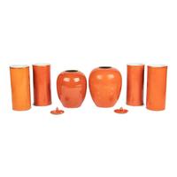 A Collection of Chinese Gilt Decorated Orange-Ground Porcelain Vases and Ginger Jars