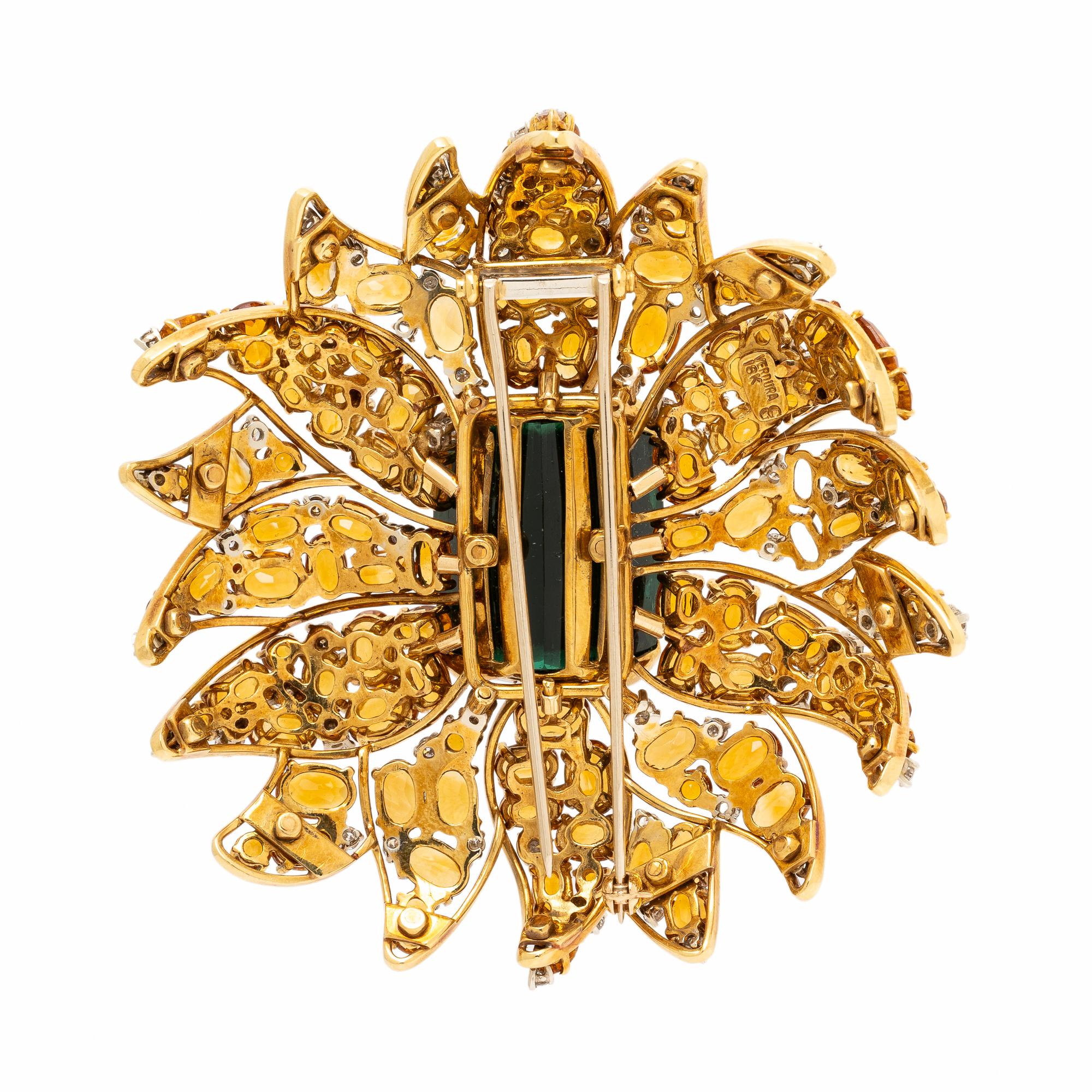 Verdura, Green Tourmaline, Citrine, and Diamond Flower Brooch