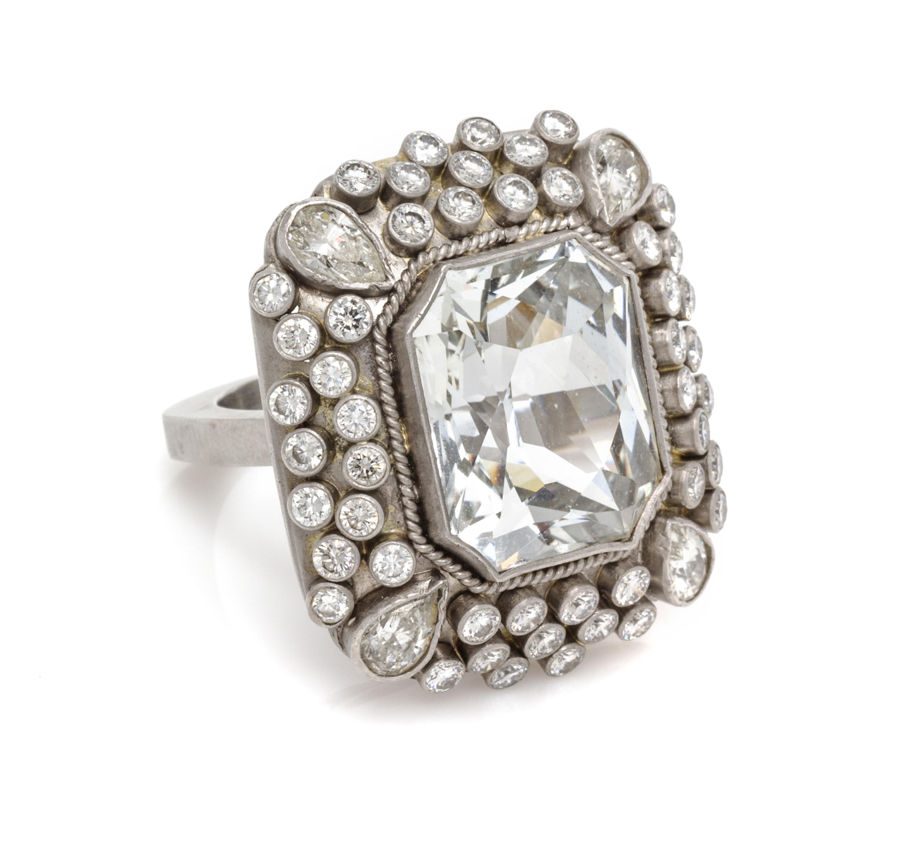 A Platinum, White Sapphire and Diamond Ring, 18.00 dwts.