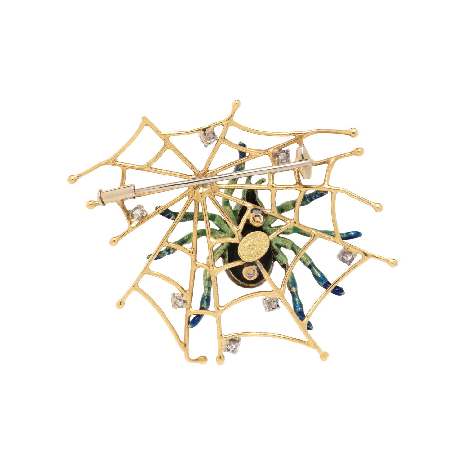 YELLOW GOLD, DIAMOND AND ENAMEL SPIDER BROOCH
