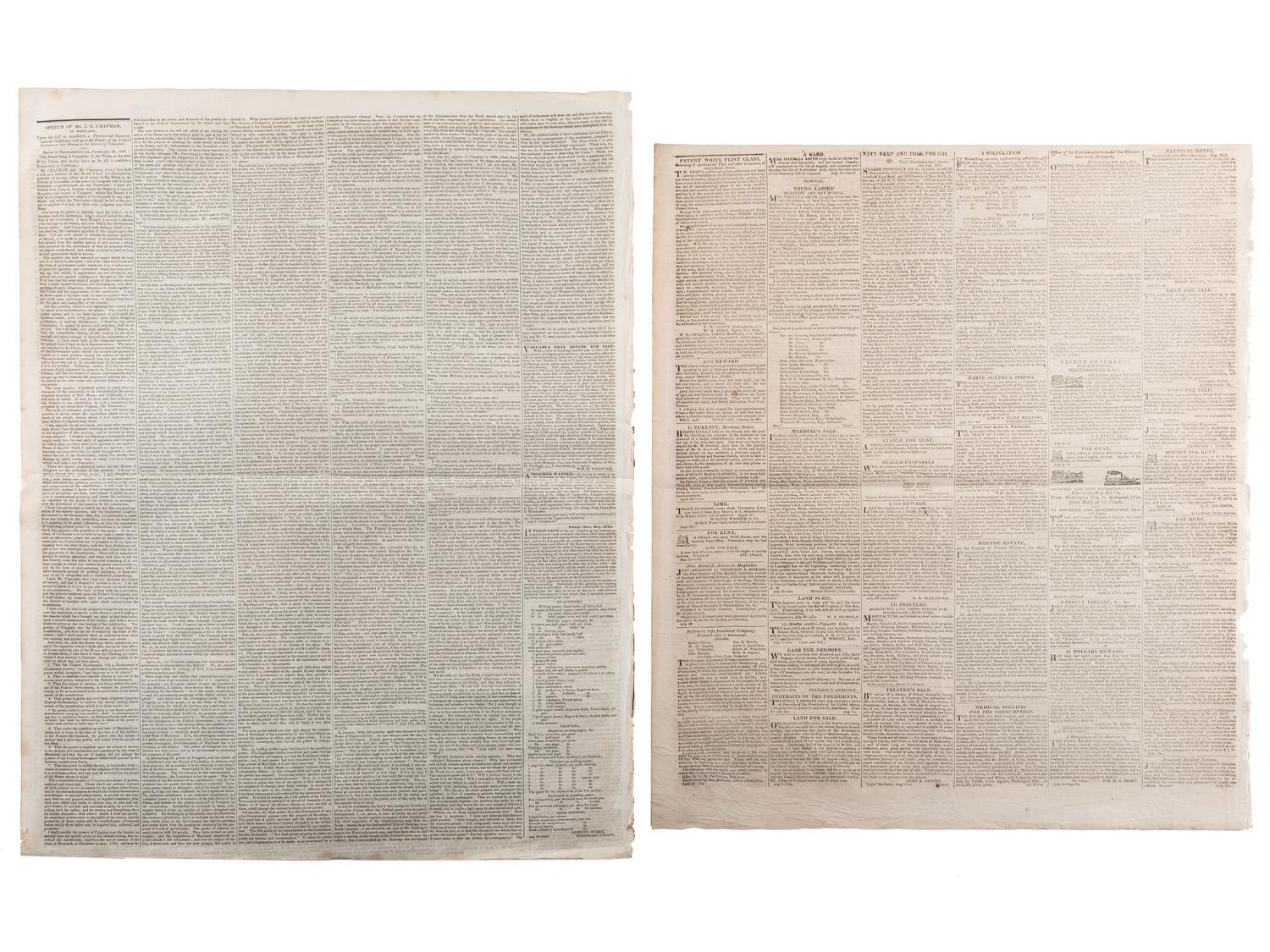 [SLAVERY & ABOLITION]. Advertisements for the return of freedom seekers published in 7 issues of The National Intelligencer . Washington, DC: 1831-1858.