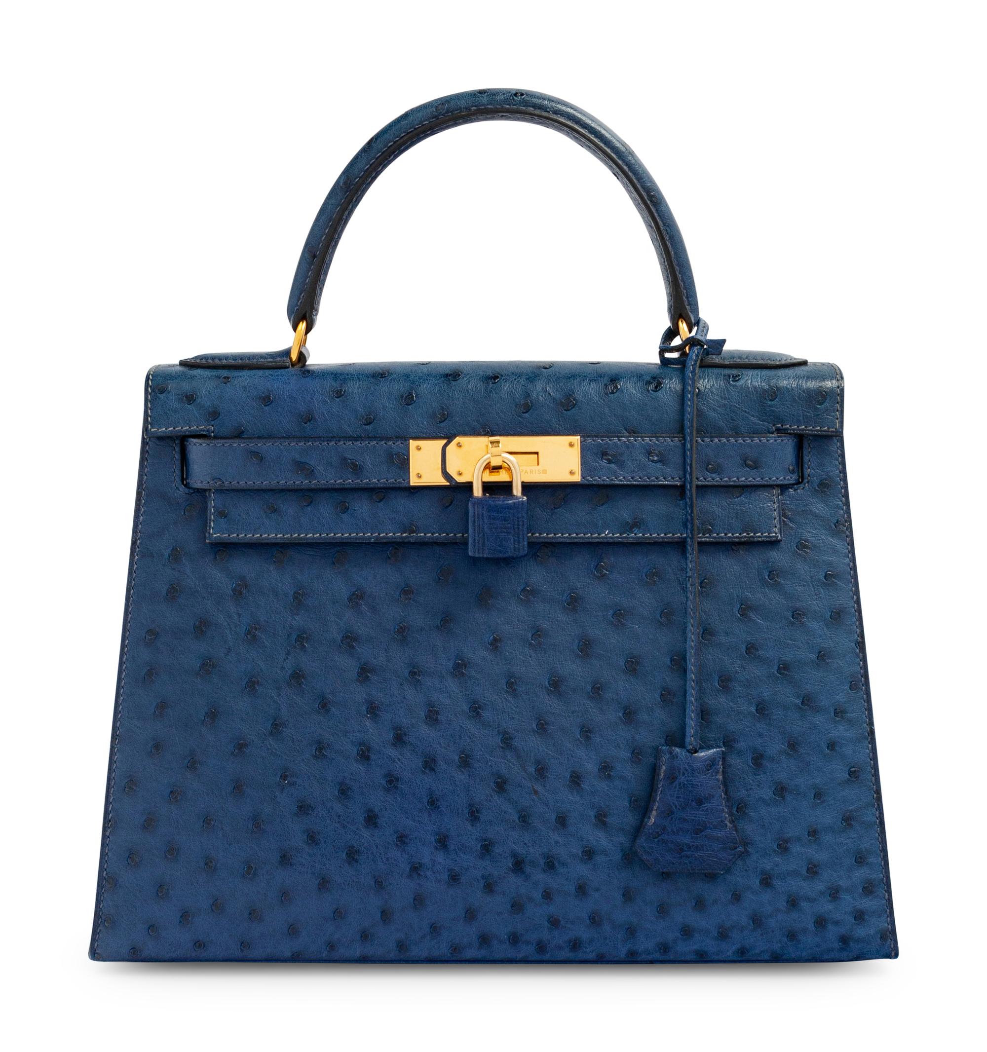 Hermès Navy Ostrich Kelly Bag, 1993