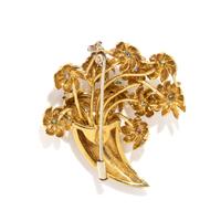 YELLOW GOLD AND MULTIGEM CORNUCOPIA BROOCH