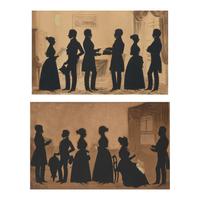 Auguste Amant Constant Fidèle Edouart (1789-1861), Two Silhouette Profile Portraits Groups