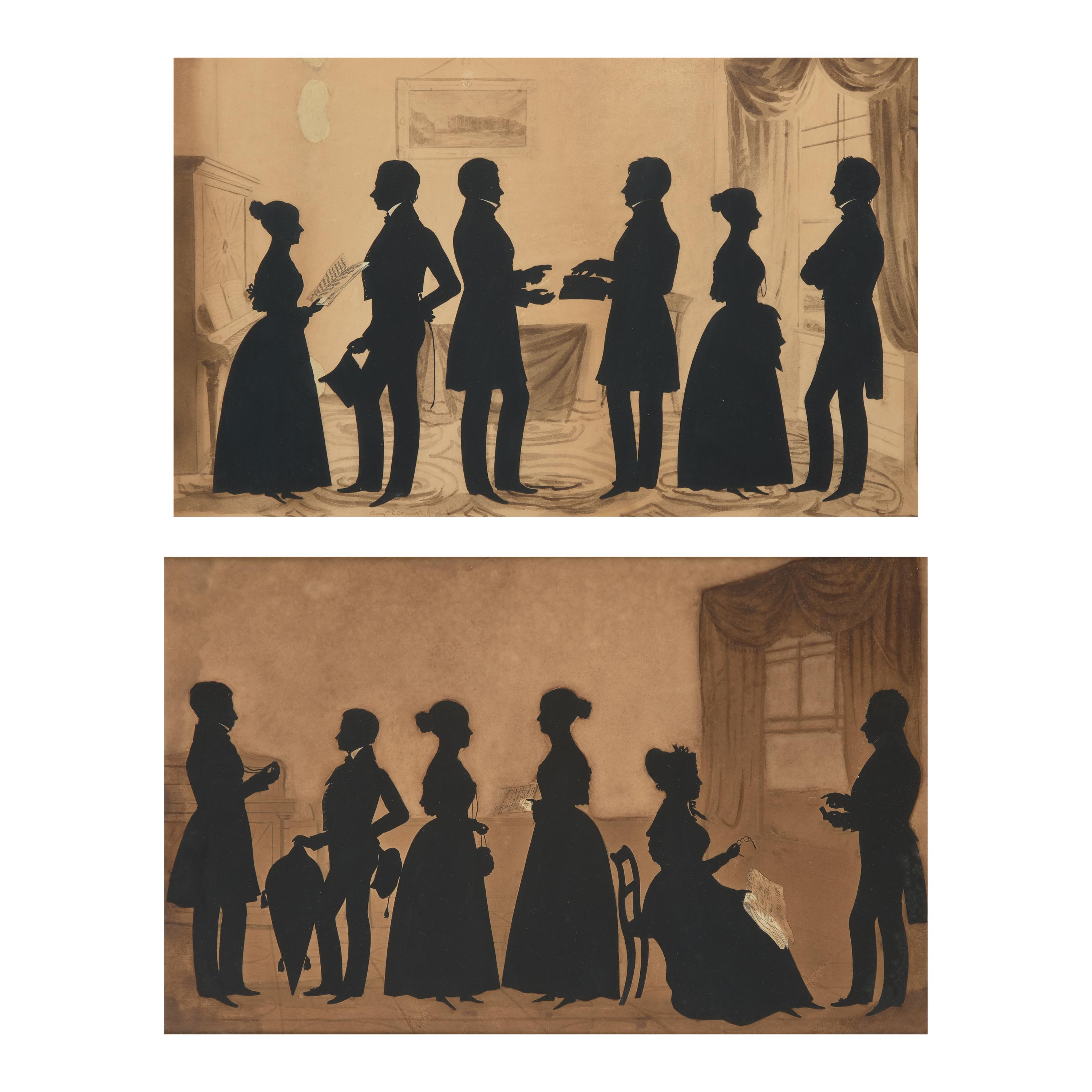 Auguste Amant Constant Fidèle Edouart (1789-1861), Two Silhouette Profile Portraits Groups