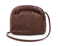 A Bottega Veneta Brown Intrecciato Small Shoulder Bag, 6" H x 8.25" W x 2" D; Strap drop: 10".