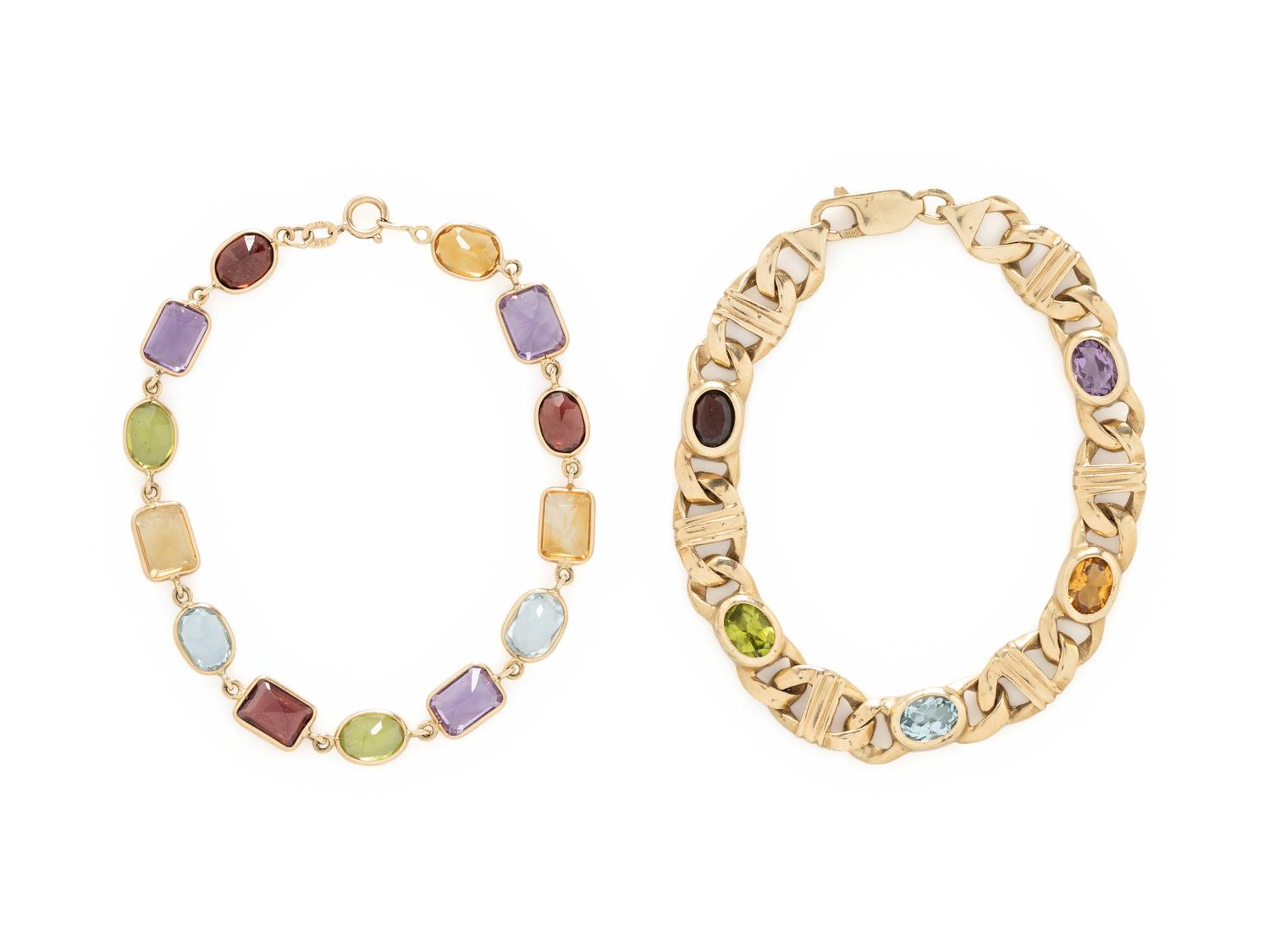 COLLECTION OF YELLOW GOLD AND MULTIGEM JEWELRY