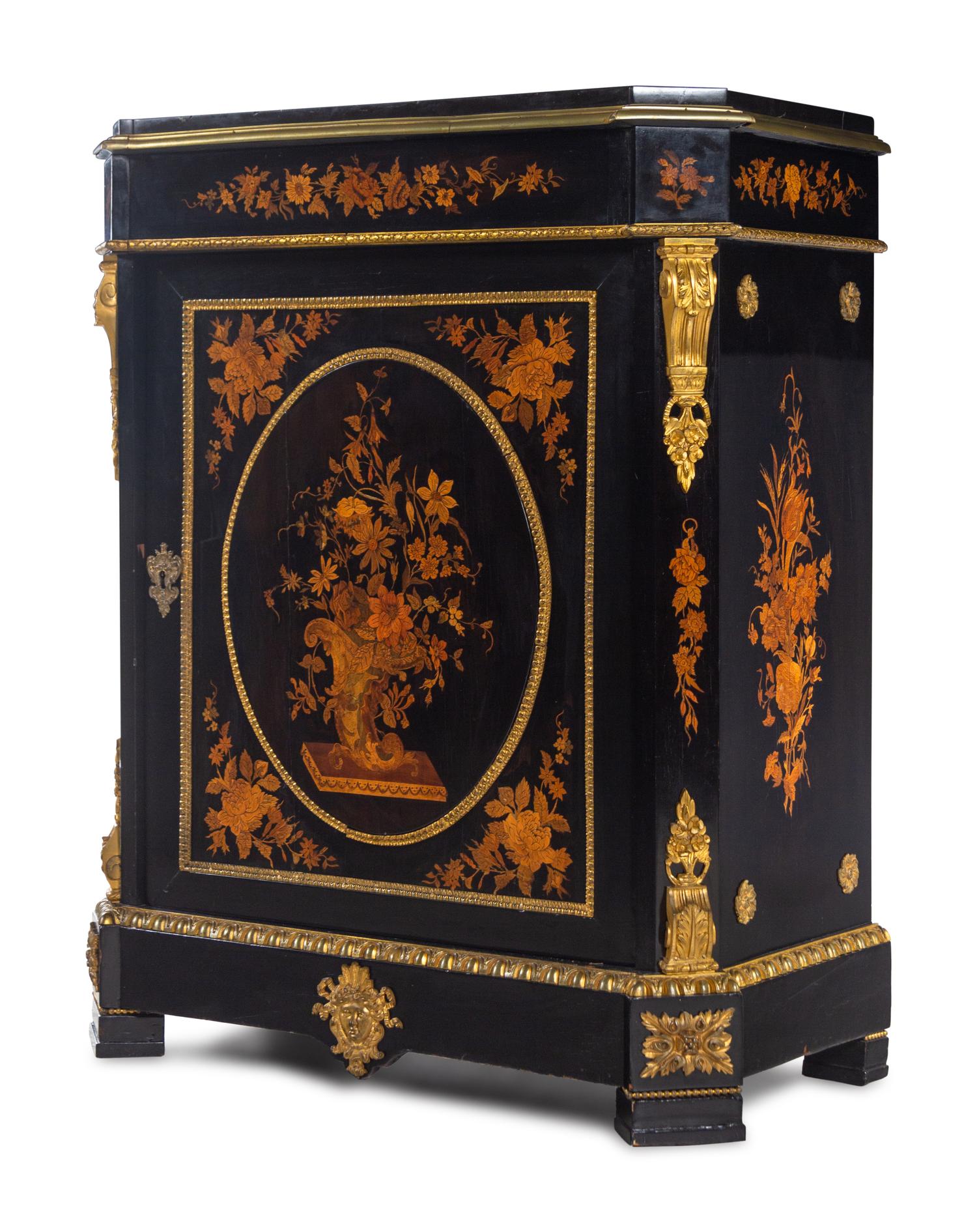 A Napoleon III Style Gilt Bronze Mounted Marquetry Cabinet