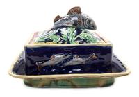 A Majolica Butter Dish and Cover, Width 7 7/8 inches.
