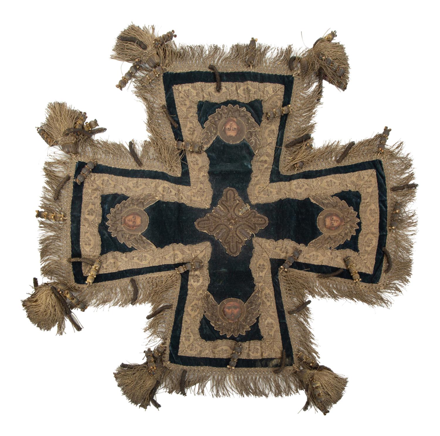 An Italian Carved Giltwood Hinged Top Reliquary and Embroidered Velvet Cloth