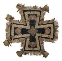An Italian Carved Giltwood Hinged Top Reliquary and Embroidered Velvet Cloth